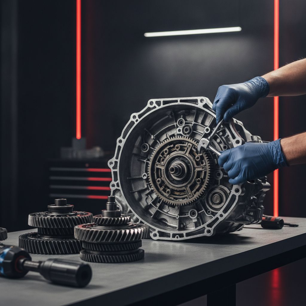 Técnico da Auto Shift trabalhando em uma transmissão automática